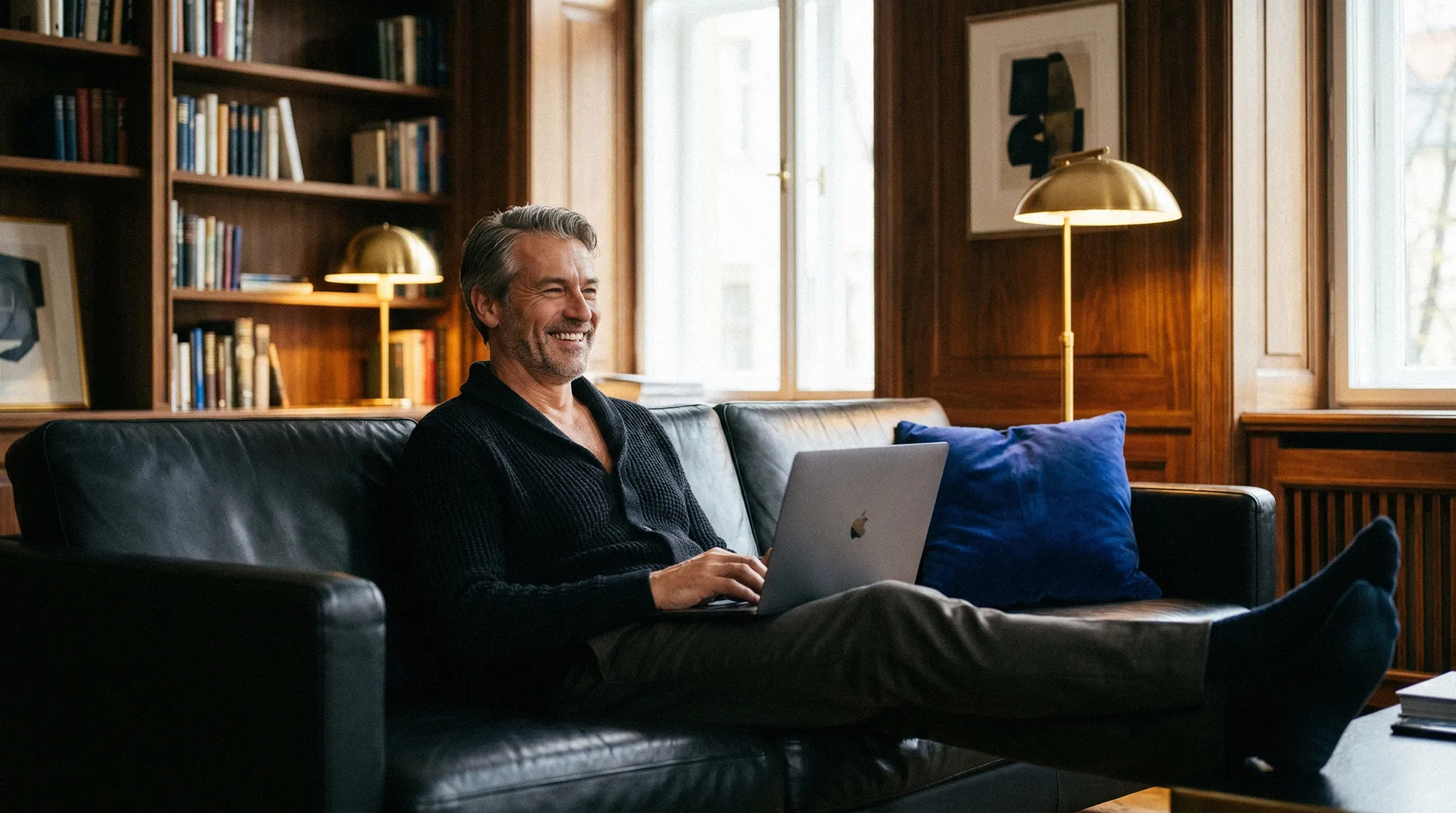 Working on a laptop in a study