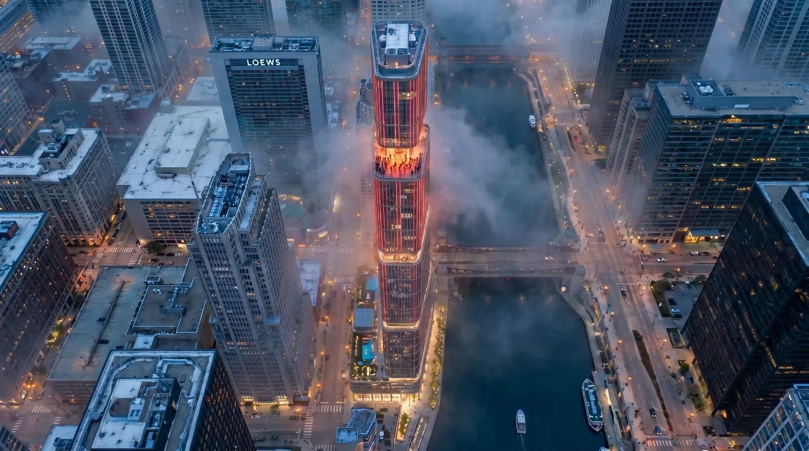 Wieżowiec w Chicago z lotu ptaka