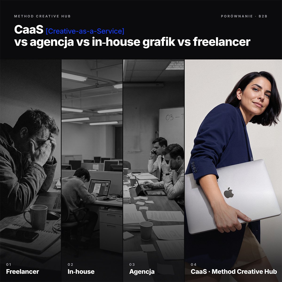 CaaS vs agencja vs grafik in-house. Który model wybrać dla firmy B2B?