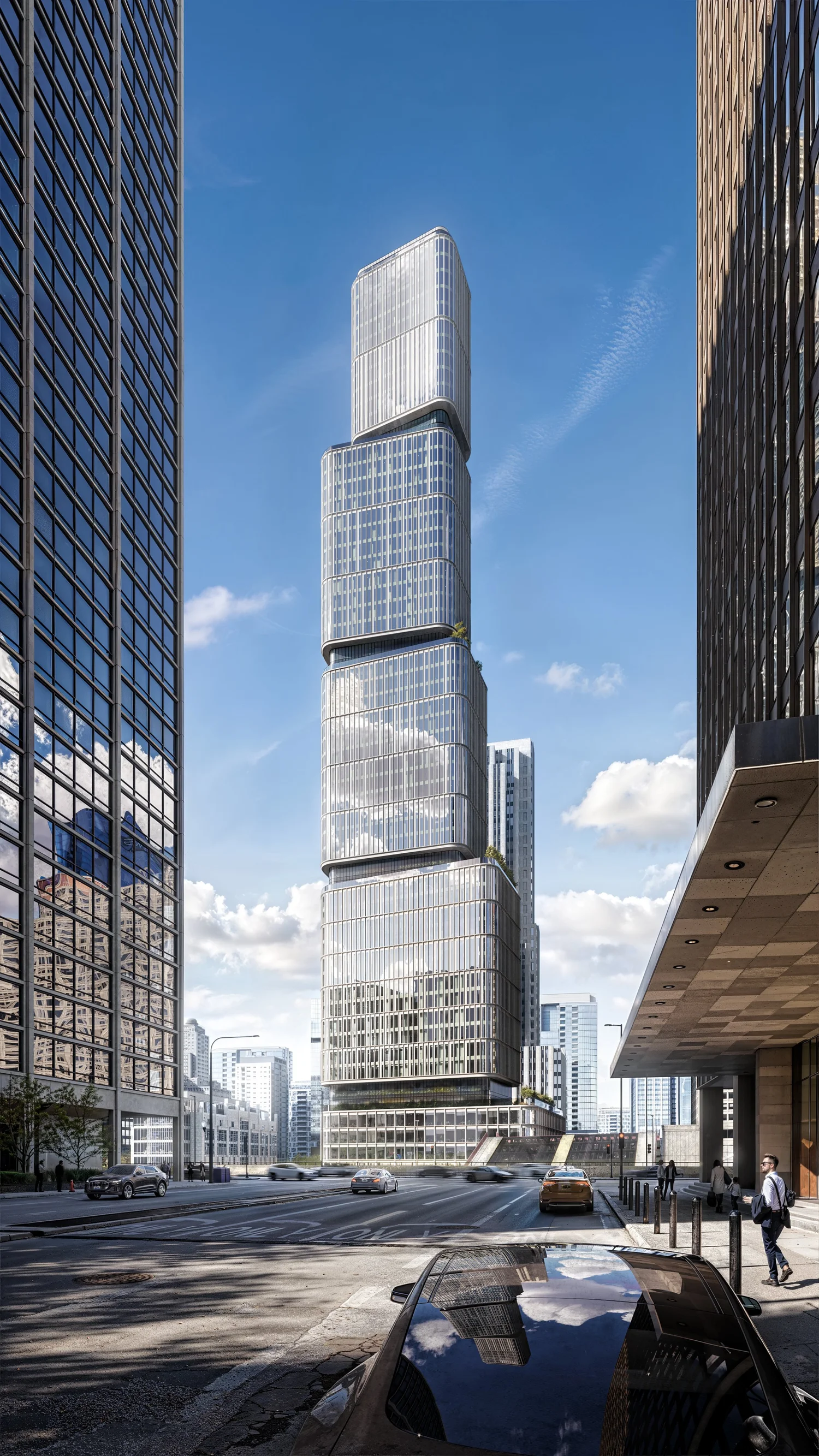 Northline Tower — wieża zza narożnika w dzień