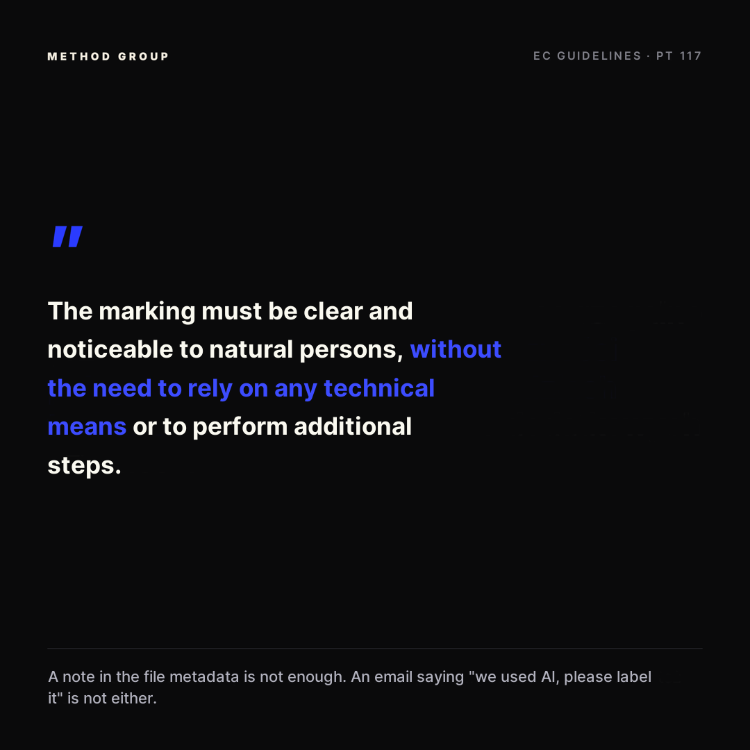 Quotation from the Commission guidelines, para. 117: the label must be perceptible without technical tools